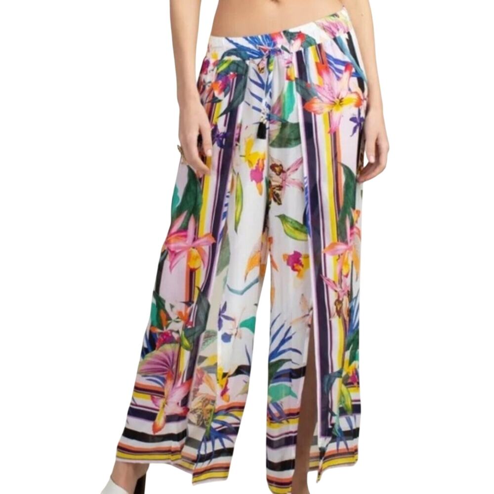 Trina Turk Treasure Cove Resort Swim Cover Up Pants Floral Wide Leg Womens M